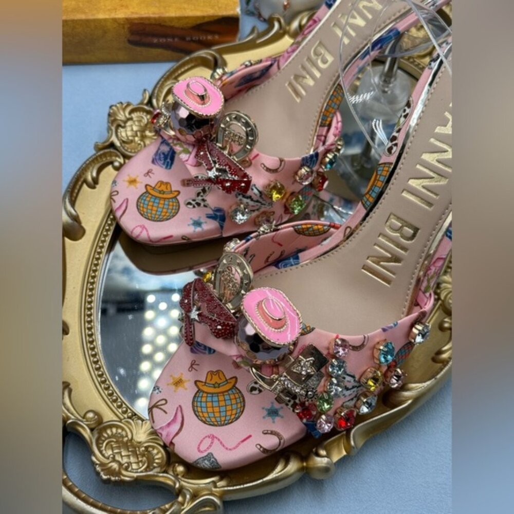 🆕 GIANNI BINI 🧿 NWOB Maddie Printed Rodeo Martini Heel Sandals, Pink - Sz 8.5 - Picture 14 of 16